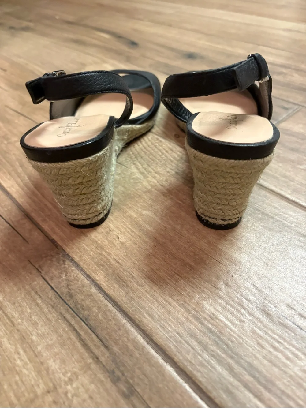 Cole haan Black Open-Toe Espadrille Wedge Slingbacks
